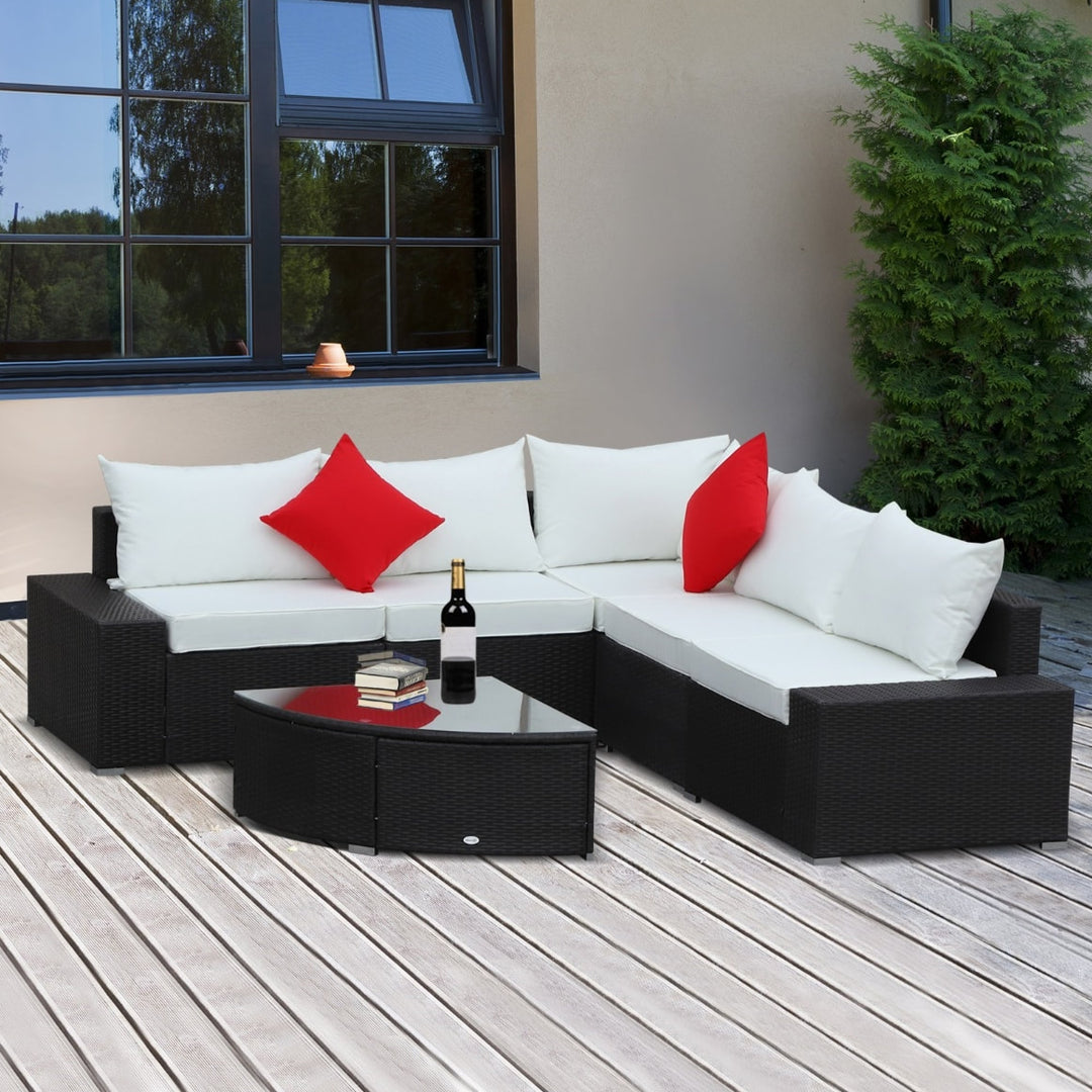 6pc PE Rattan Wicker L-Shape Sectional Conversation Set w/ Cushions Outdoor Patio – Cream White
