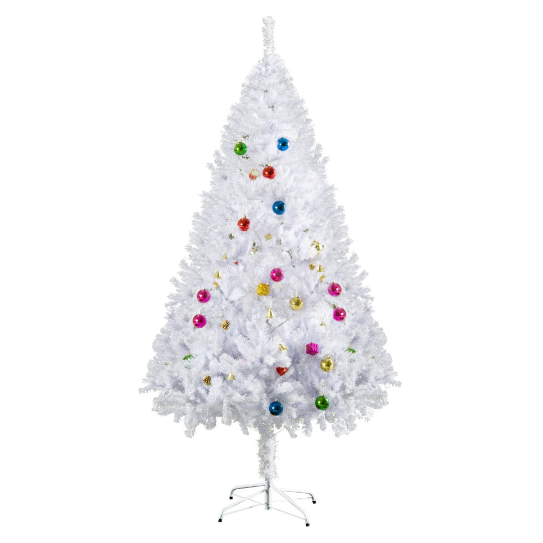 6ft 930 Tip Lush Artificial Spruce Christmas Tree Decor w/ Ornaments & Metal Base - White