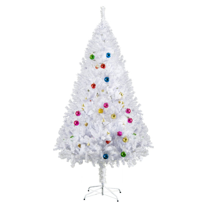 6ft 930 Tip Lush Artificial Spruce Christmas Tree Decor w/ Ornaments & Metal Base - White