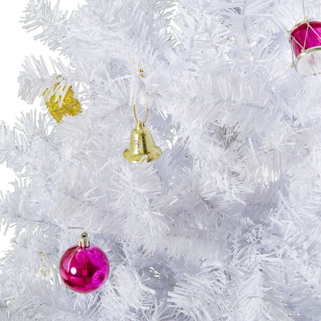 6ft 930 Tip Lush Artificial Spruce Christmas Tree Decor w/ Ornaments & Metal Base - White