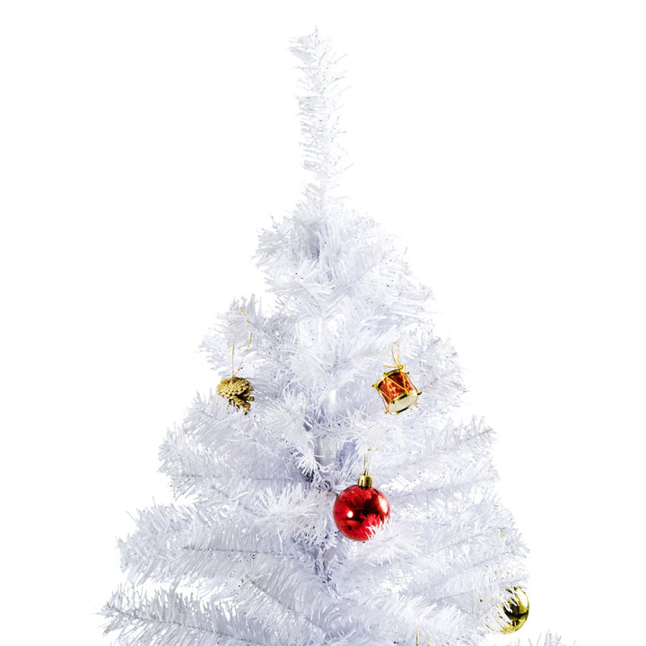 6ft 930 Tip Lush Artificial Spruce Christmas Tree Decor w/ Ornaments & Metal Base - White
