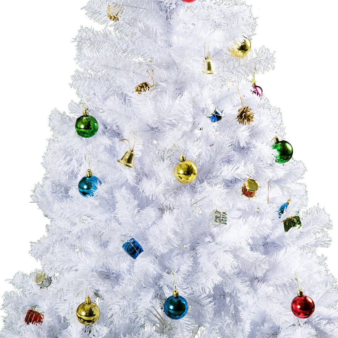 6ft 930 Tip Lush Artificial Spruce Christmas Tree Decor w/ Ornaments & Metal Base - White