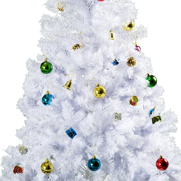 6ft 930 Tip Lush Artificial Spruce Christmas Tree Decor w/ Ornaments & Metal Base - White