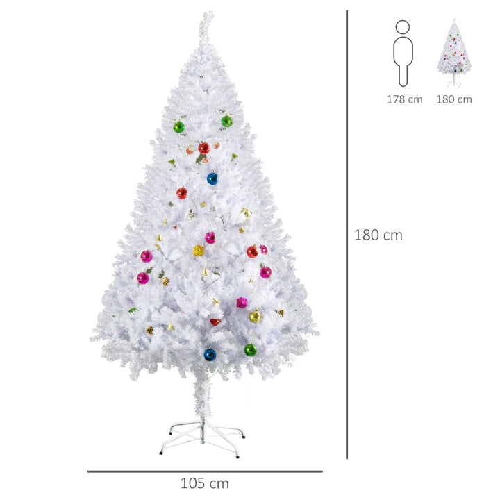 6ft 930 Tip Lush Artificial Spruce Christmas Tree Decor w/ Ornaments & Metal Base - White