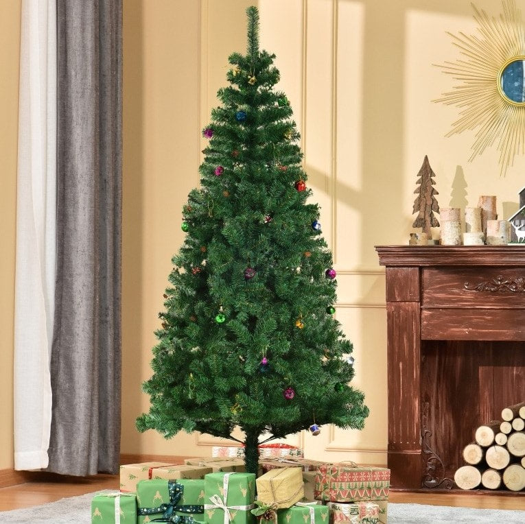 6ft 624 Tip Lush Artificial Christmas Holiday Tree w Ornaments & Metal Base Xmas Decor - Green