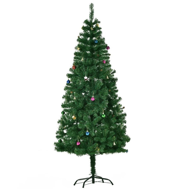 6ft 624 Tip Lush Artificial Christmas Holiday Tree w Ornaments & Metal Base Xmas Decor - Green