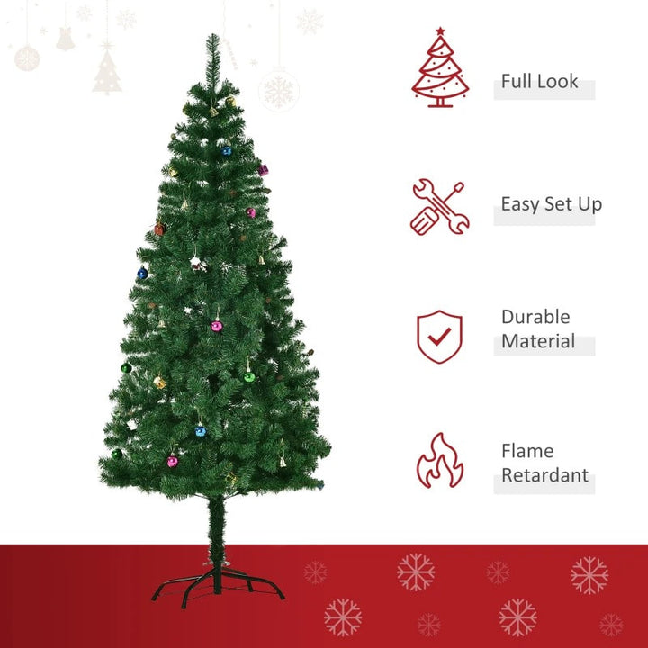 6ft 624 Tip Lush Artificial Christmas Holiday Tree w Ornaments & Metal Base Xmas Decor - Green