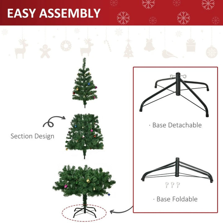 6ft 624 Tip Lush Artificial Christmas Holiday Tree w Ornaments & Metal Base Xmas Decor - Green