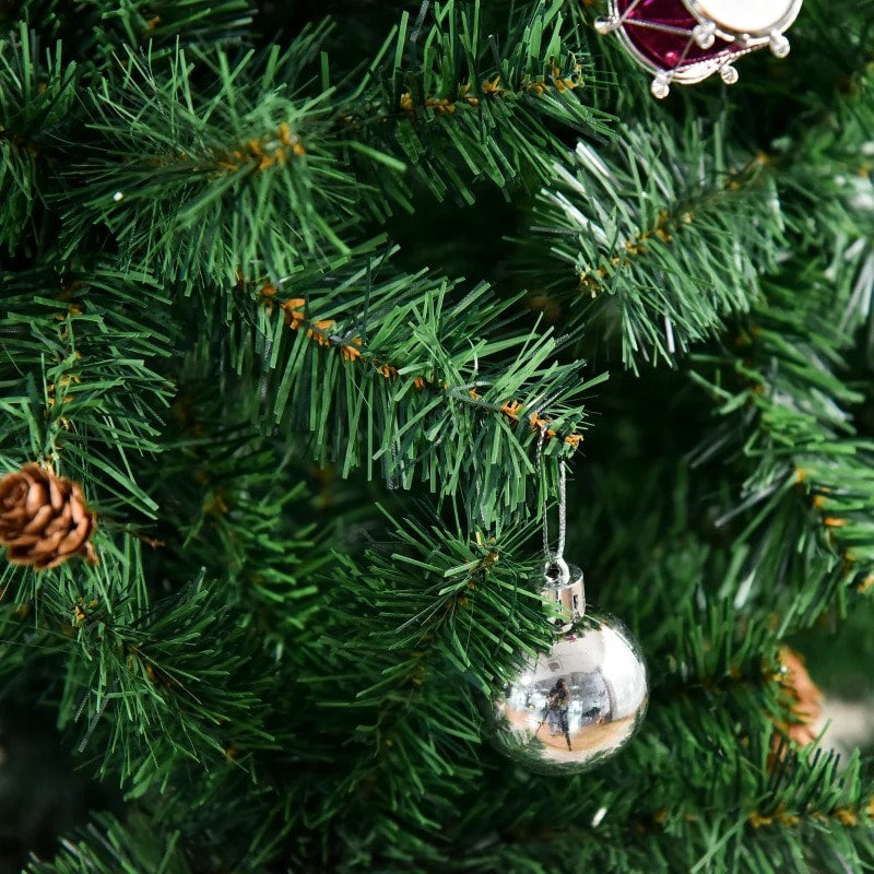 6ft 624 Tip Lush Artificial Christmas Holiday Tree w Ornaments & Metal Base Xmas Decor - Green