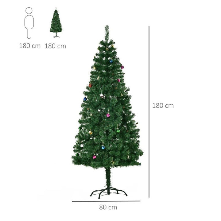 6ft 624 Tip Lush Artificial Christmas Holiday Tree w Ornaments & Metal Base Xmas Decor - Green