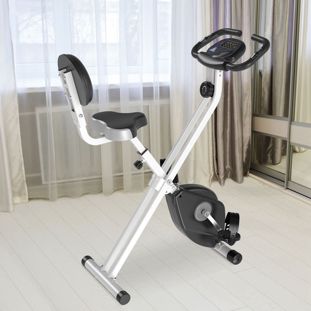 Compact Folding Adjustable Upright Stationary Exercise Bike w/ Resistance & LCD Display - Black