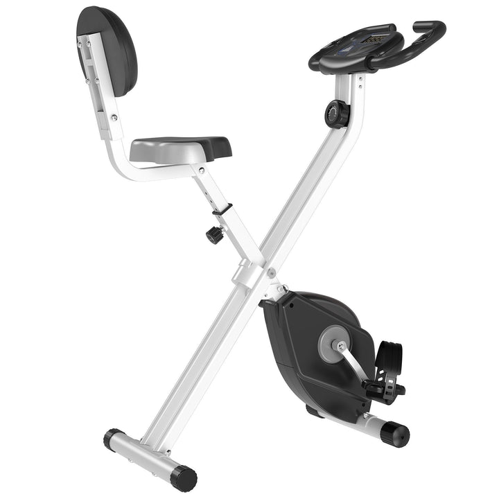 Compact Folding Adjustable Upright Stationary Exercise Bike w/ Resistance & LCD Display - Black