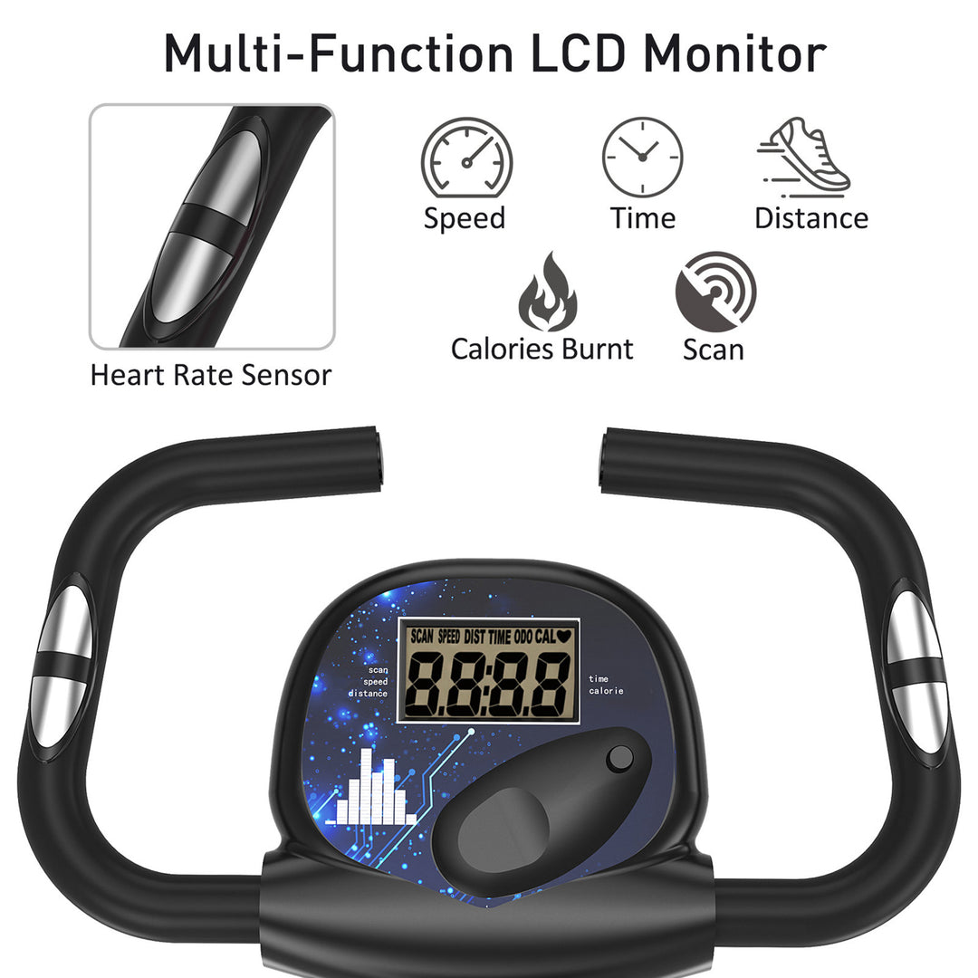 Compact Folding Adjustable Upright Stationary Exercise Bike w/ Resistance & LCD Display - Black