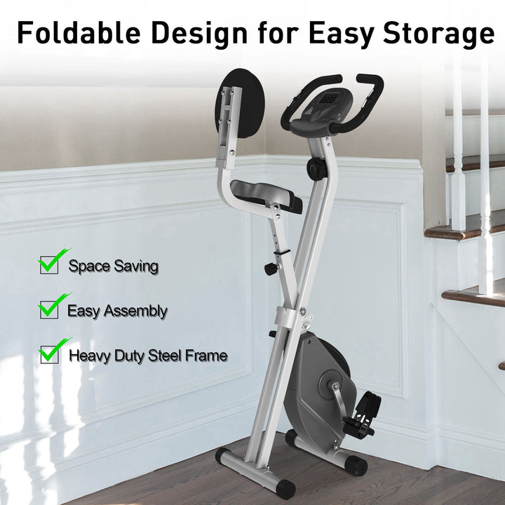 Compact Folding Adjustable Upright Stationary Exercise Bike w/ Resistance & LCD Display - Black