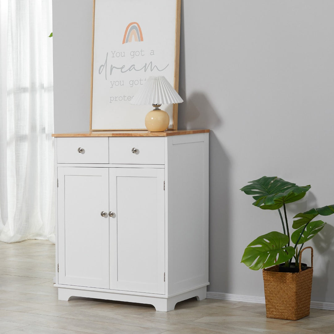 Classic Sideboard Storage Organizer Cabinet w/ Wood Top for Living, Dining, Hall - White