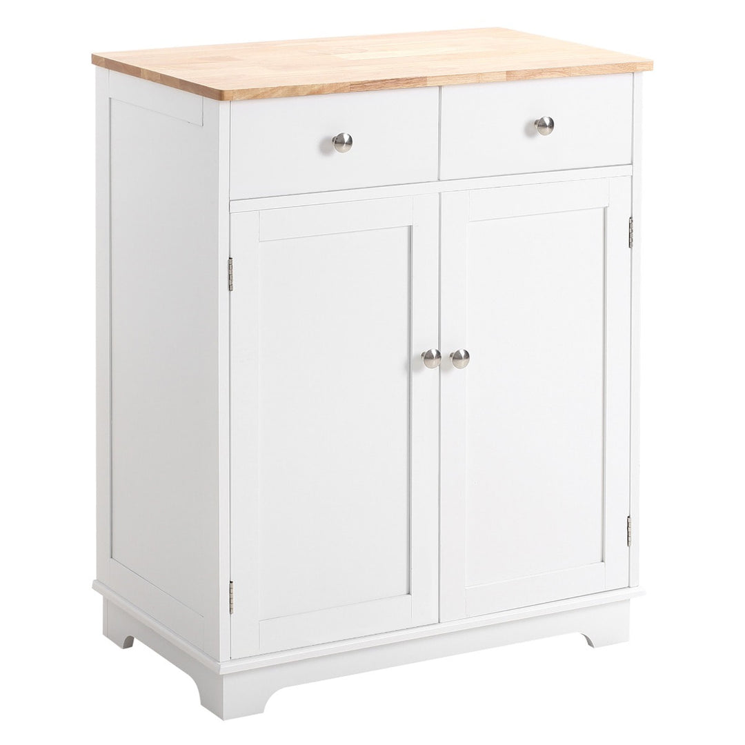 Classic Sideboard Storage Organizer Cabinet w/ Wood Top for Living, Dining, Hall - White