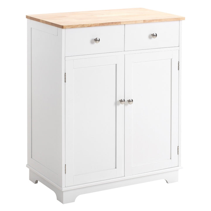 Classic Sideboard Storage Organizer Cabinet w/ Wood Top for Living, Dining, Hall - White