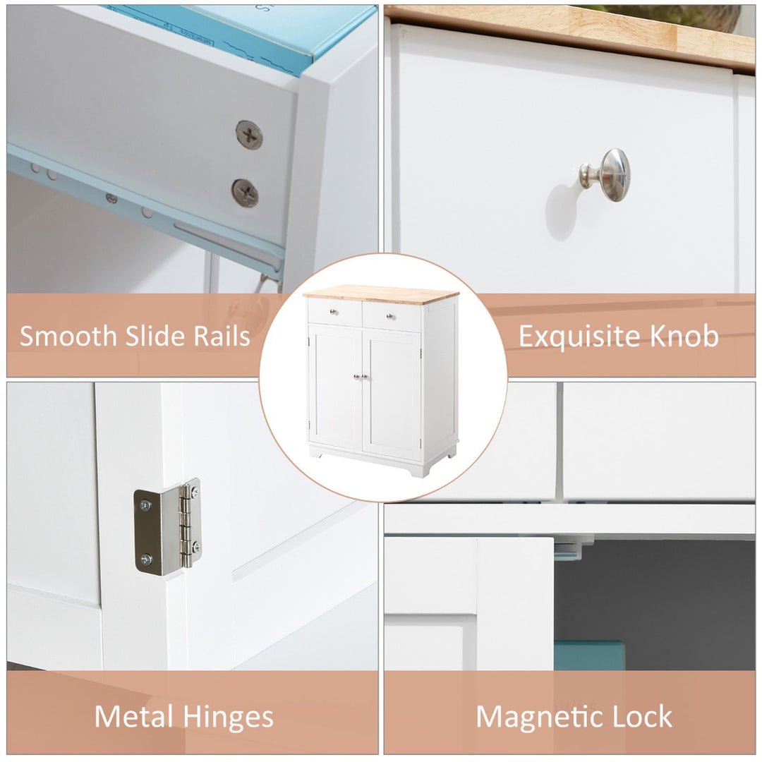 Classic Sideboard Storage Organizer Cabinet w/ Wood Top for Living, Dining, Hall - White