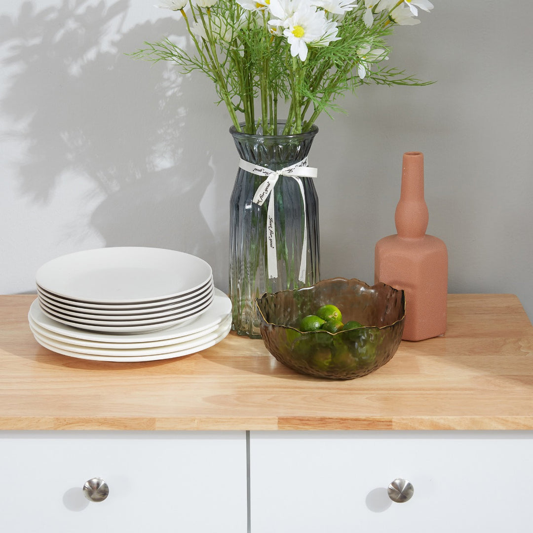 Classic Sideboard Storage Organizer Cabinet w/ Wood Top for Living, Dining, Hall - White