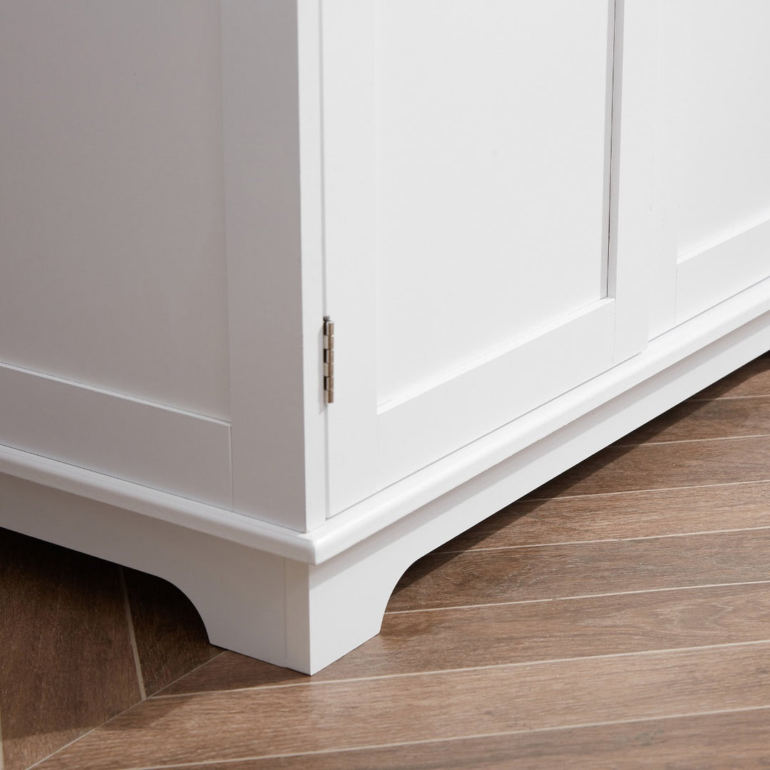 Classic Sideboard Storage Organizer Cabinet w/ Wood Top for Living, Dining, Hall - White