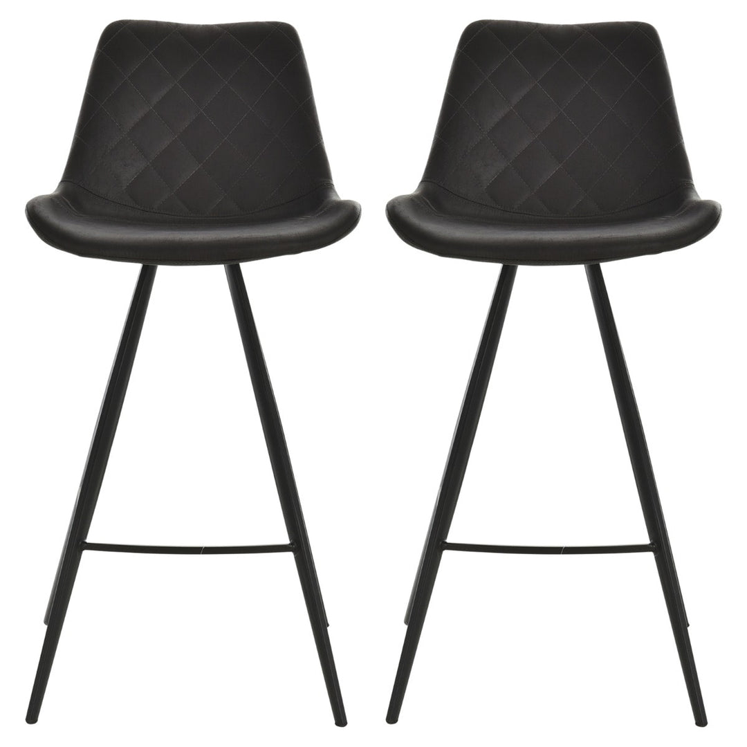 Set of 2 Modern Faux Leather Bar Counter High Stool Dining Chairs w/ Steel Metal Legs, Black