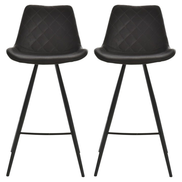 Set of 2 Modern Faux Leather Bar Counter High Stool Dining Chairs w/ Steel Metal Legs, Black