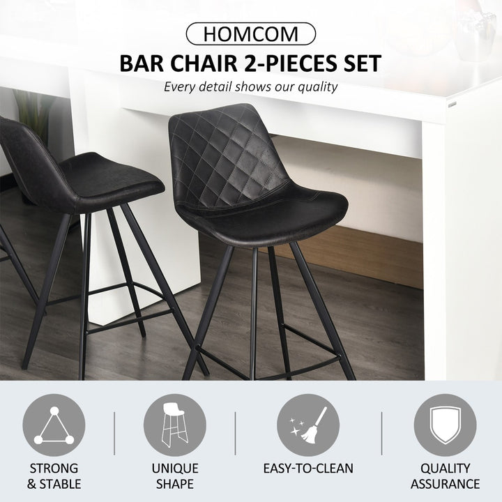 Set of 2 Modern Faux Leather Bar Counter High Stool Dining Chairs w/ Steel Metal Legs, Black