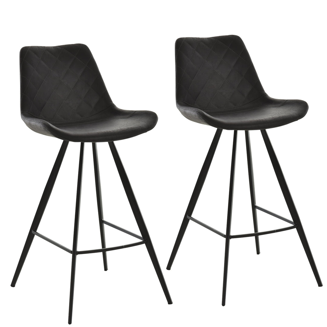 Set of 2 Modern Faux Leather Bar Counter High Stool Dining Chairs w/ Steel Metal Legs, Black