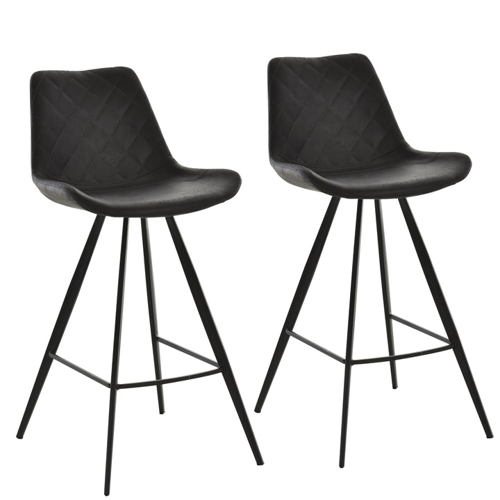 Set of 2 Modern Faux Leather Bar Counter High Stool Dining Chairs w/ Steel Metal Legs, Black