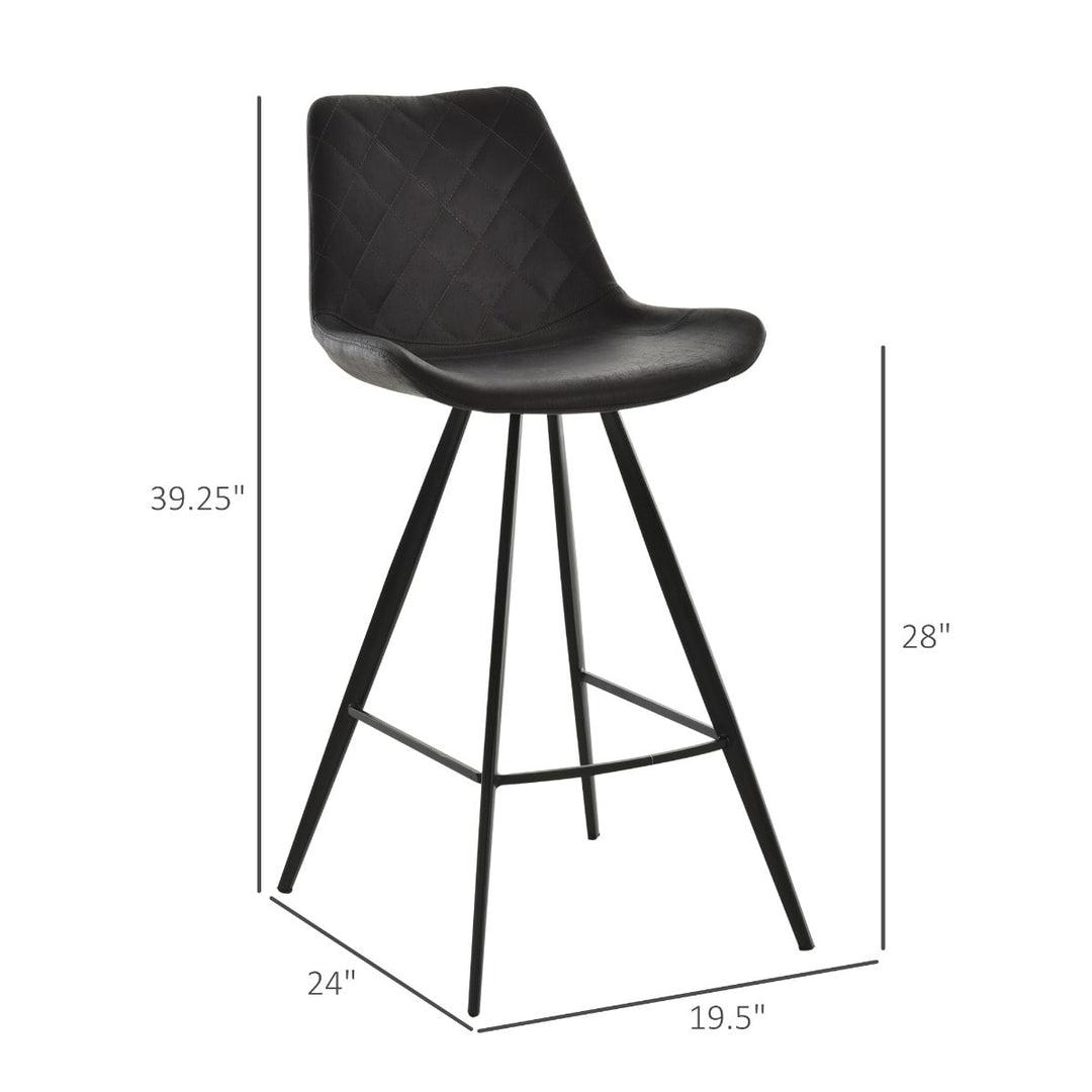 Set of 2 Modern Faux Leather Bar Counter High Stool Dining Chairs w/ Steel Metal Legs, Black