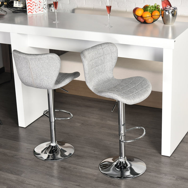 Set of 2 Modern Adjustable Swivel Counter Height Dining Bar Stools – Grey Fabric