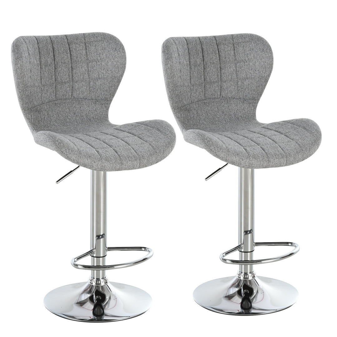 Set of 2 Modern Adjustable Swivel Counter Height Dining Bar Stools – Grey Fabric