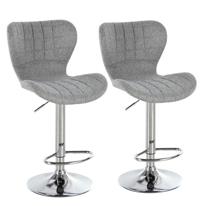 Set of 2 Modern Adjustable Swivel Counter Height Dining Bar Stools – Grey Fabric