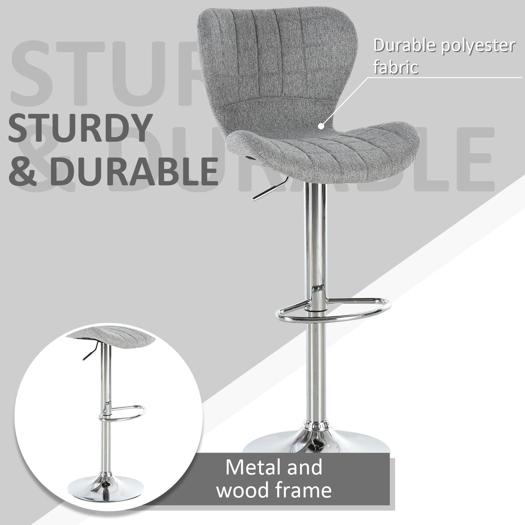 Set of 2 Modern Adjustable Swivel Counter Height Dining Bar Stools – Grey Fabric