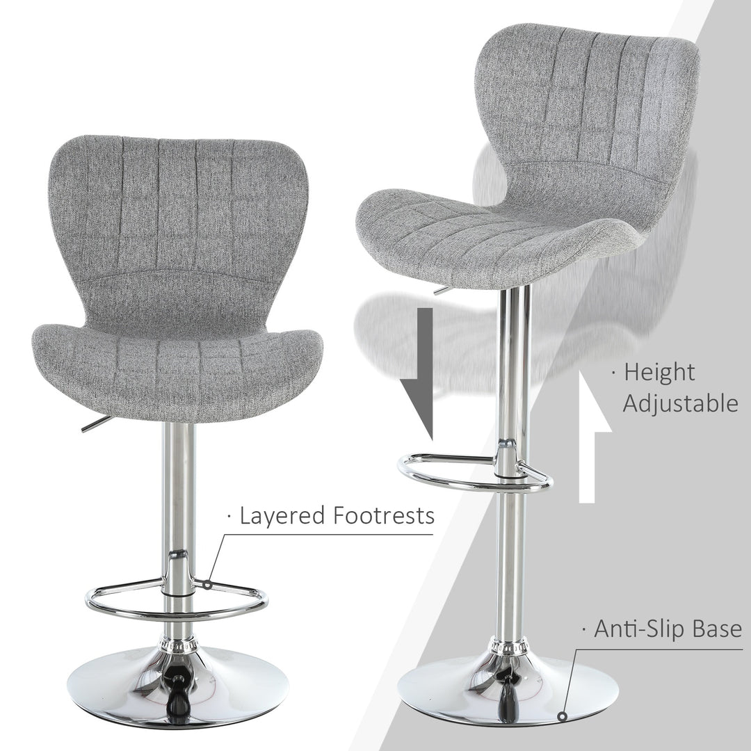 Set of 2 Modern Adjustable Swivel Counter Height Dining Bar Stools – Grey Fabric