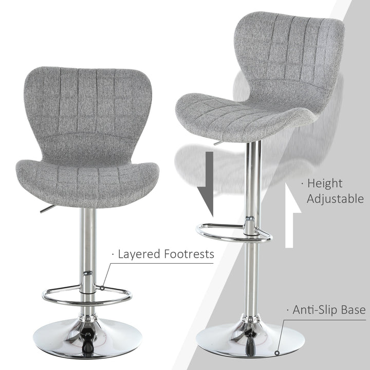 Set of 2 Modern Adjustable Swivel Counter Height Dining Bar Stools – Grey Fabric