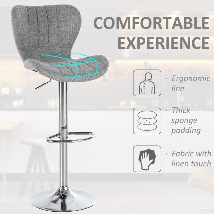 Set of 2 Modern Adjustable Swivel Counter Height Dining Bar Stools – Grey Fabric