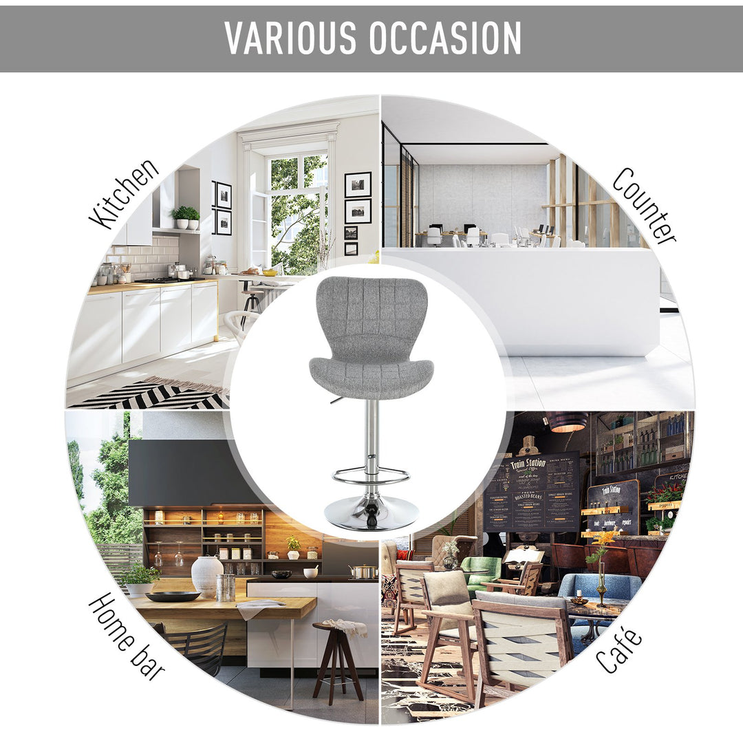 Set of 2 Modern Adjustable Swivel Counter Height Dining Bar Stools – Grey Fabric