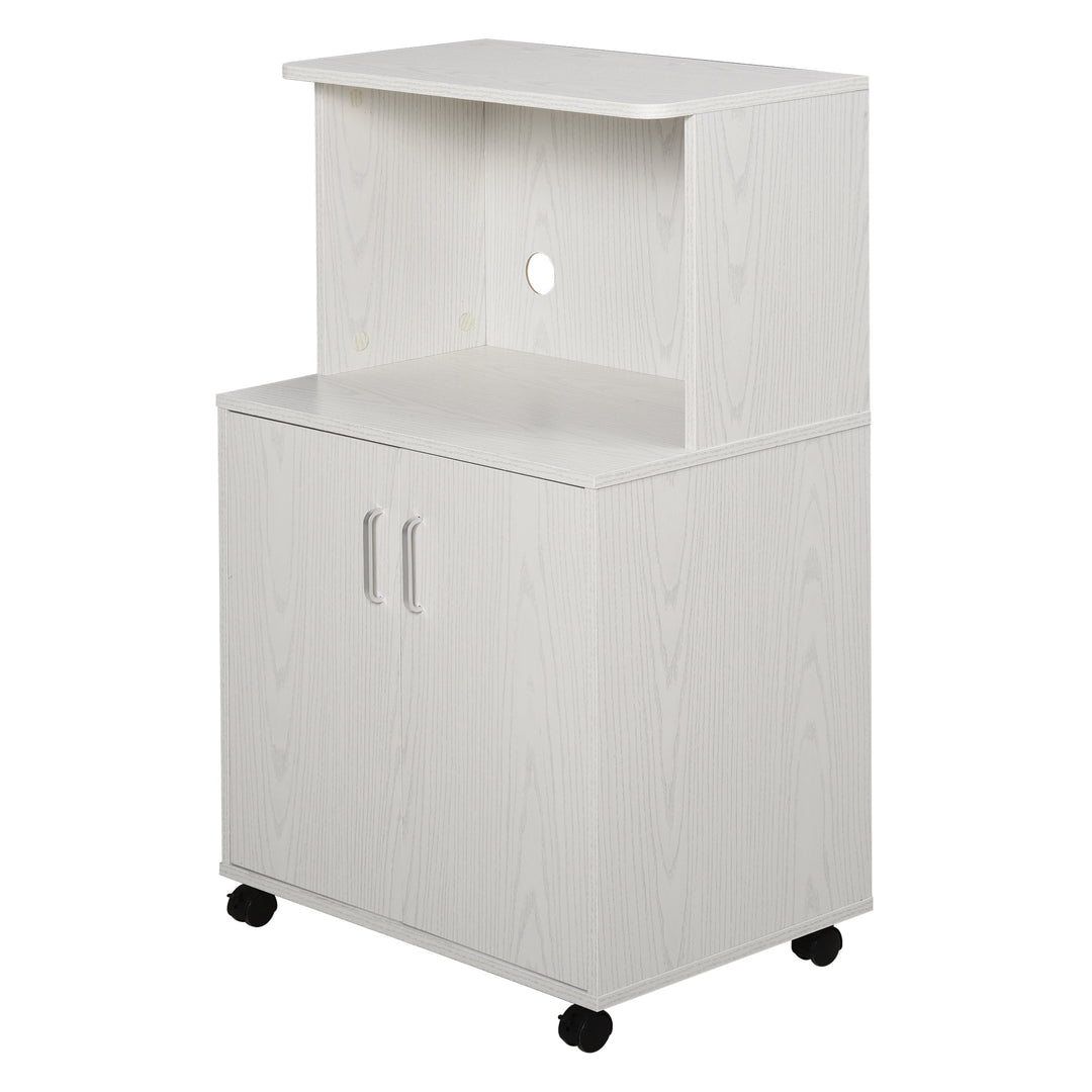 Woodgrain Kitchen Microwave Cart Stand Trolley Sideboard Storage Cabinet w/ Doors, White Oak