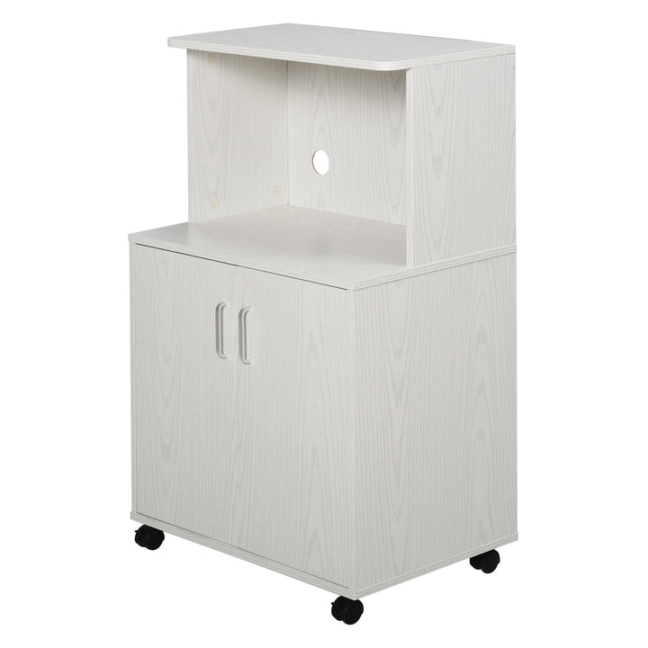Woodgrain Kitchen Microwave Cart Stand Trolley Sideboard Storage Cabinet w/ Doors, White Oak