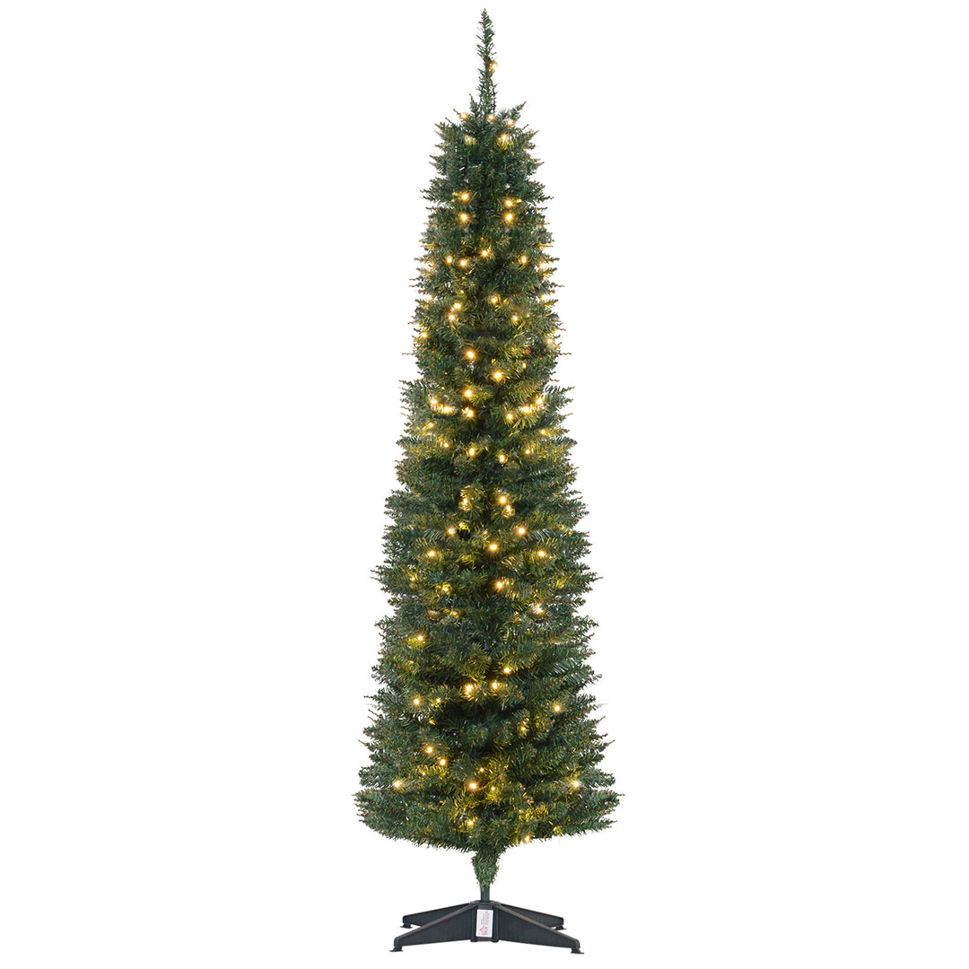 6ft 390-Tip Pre-lit Slim Christmas Holiday Tree w 200 LED Lights & Base, Xmas Decor - Green