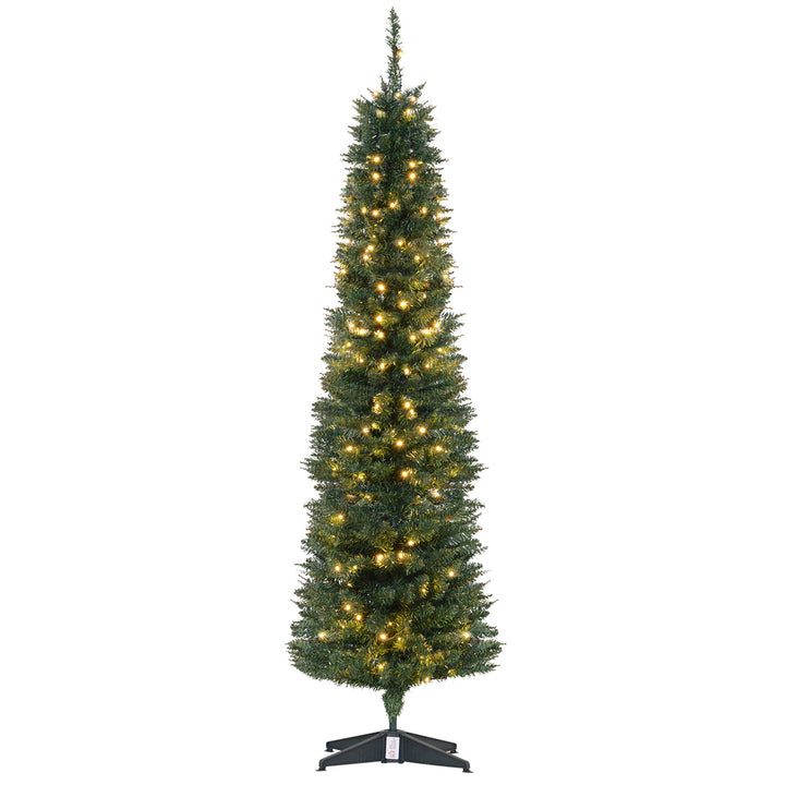 6ft 390-Tip Pre-lit Slim Christmas Holiday Tree w 200 LED Lights & Base, Xmas Decor - Green