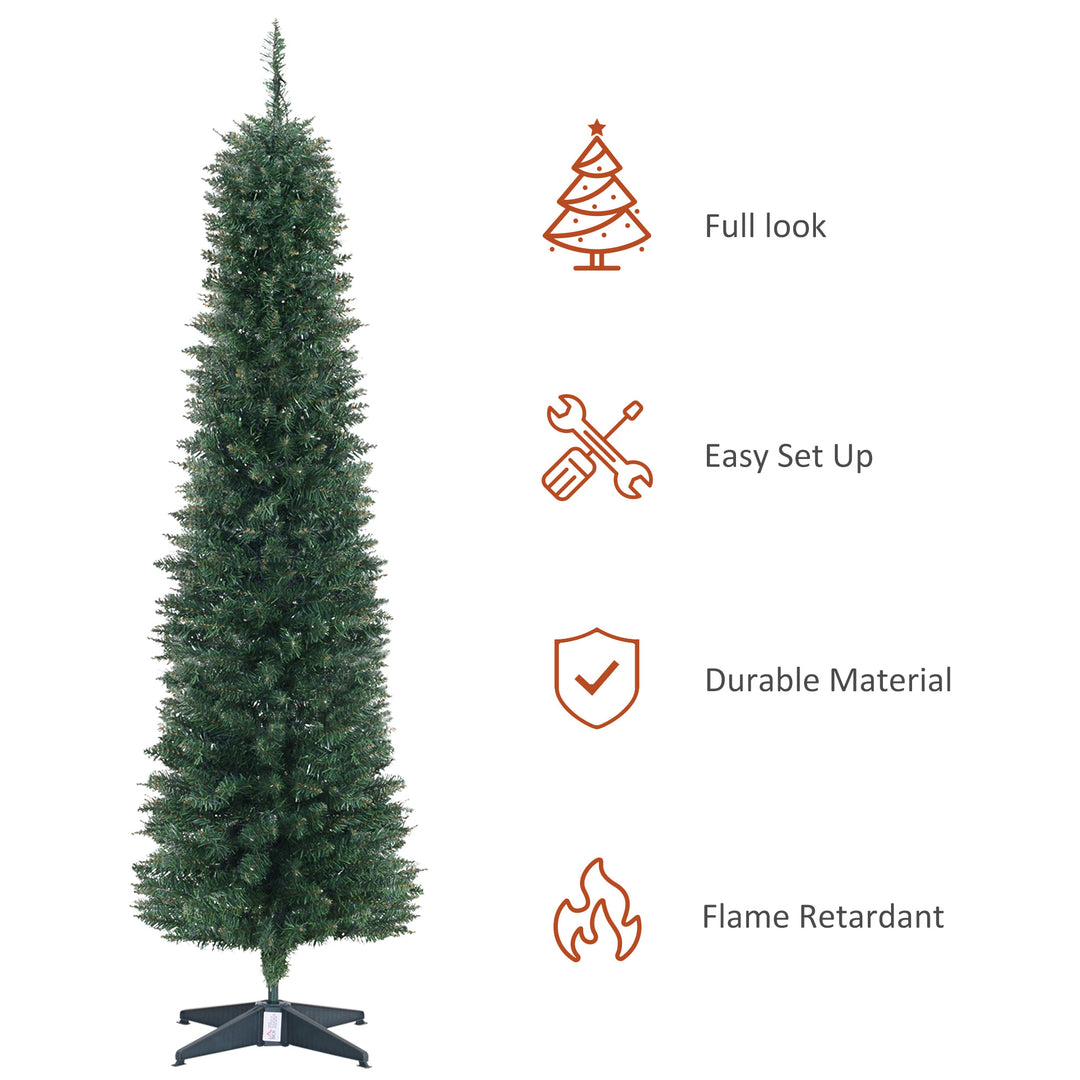 6ft 390-Tip Pre-lit Slim Christmas Holiday Tree w 200 LED Lights & Base, Xmas Decor - Green