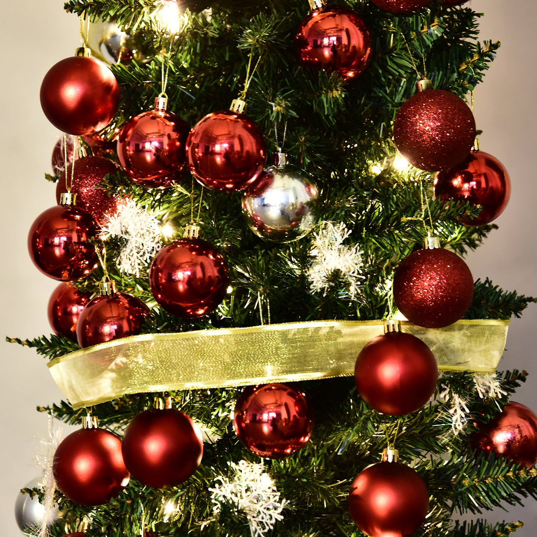 6ft 390-Tip Pre-lit Slim Christmas Holiday Tree w 200 LED Lights & Base, Xmas Decor - Green