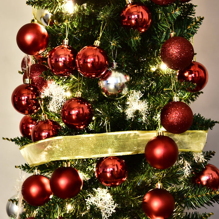 6ft 390-Tip Pre-lit Slim Christmas Holiday Tree w 200 LED Lights & Base, Xmas Decor - Green