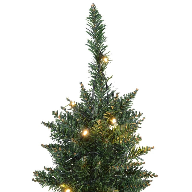 6ft 390-Tip Pre-lit Slim Christmas Holiday Tree w 200 LED Lights & Base, Xmas Decor - Green