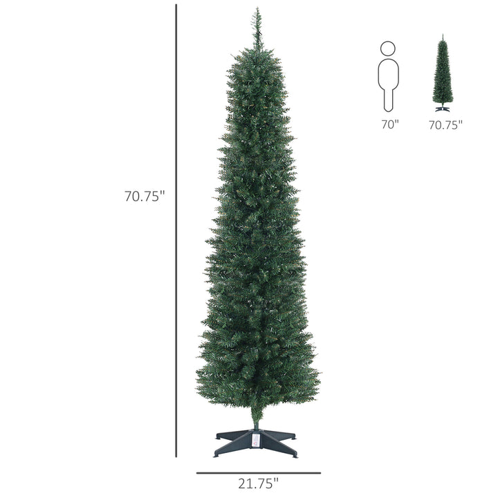 6ft 390-Tip Pre-lit Slim Christmas Holiday Tree w 200 LED Lights & Base, Xmas Decor - Green