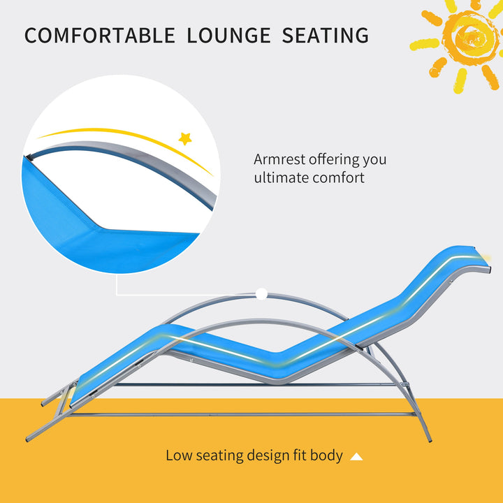 3pc Reclined Chaise Sun Lounger Chair w Side Table, Patio Tanning Beach Pool Deck Garden, Blue