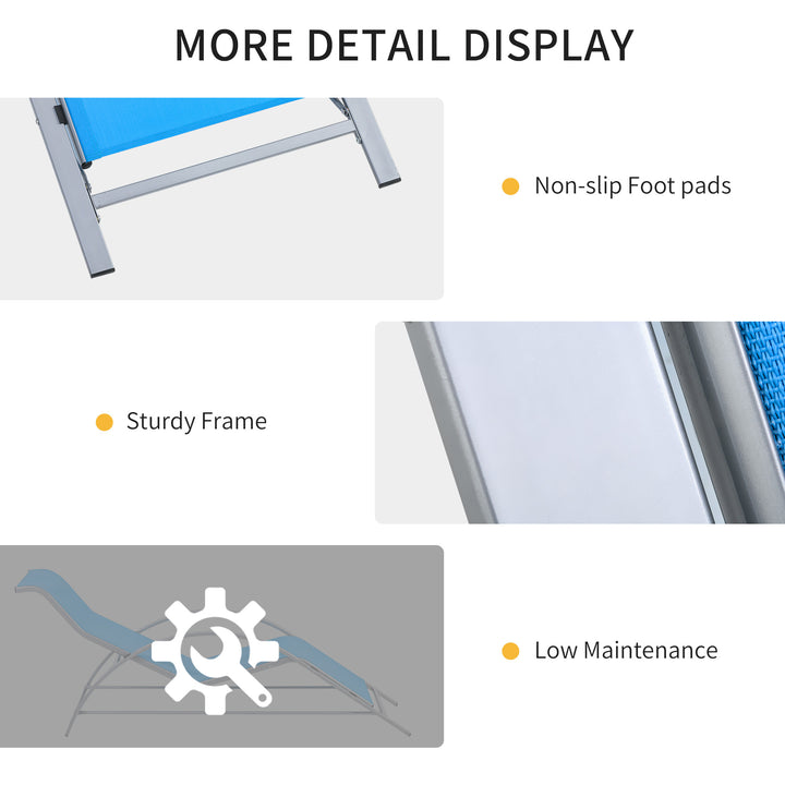 3pc Reclined Chaise Sun Lounger Chair w Side Table, Patio Tanning Beach Pool Deck Garden, Blue