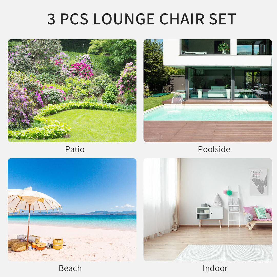 3pc Reclined Chaise Sun Lounger Chair w Side Table, Patio Tanning Beach Pool Deck Garden, Blue